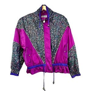 Vintage 90s Active Stuff Colorful Purple Nylon Track Jacket